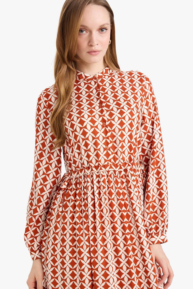 DeFacto Orange Woman Regular Fit Printed Viscose Dress Casual - Image 3